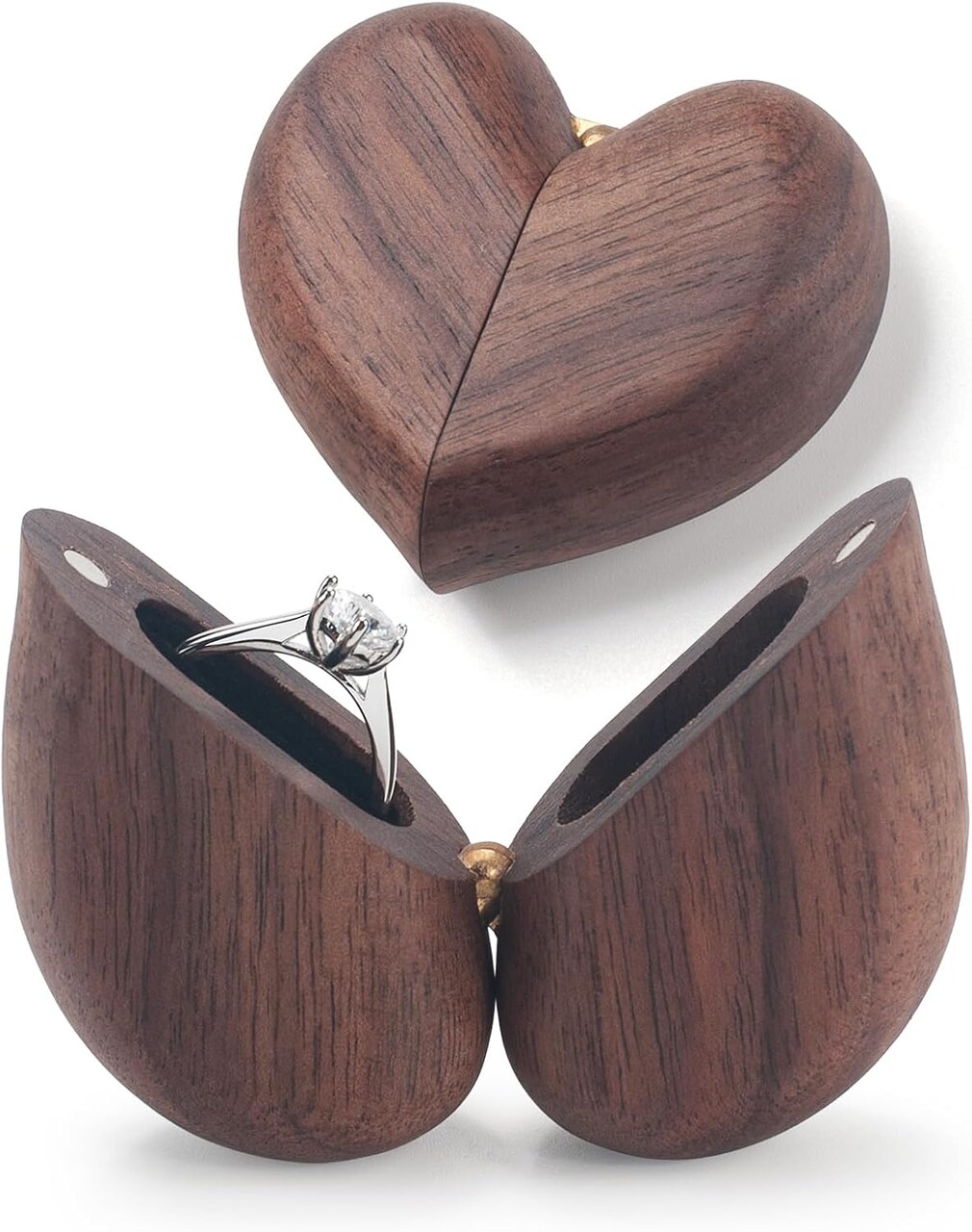 Wooden Heart Shaped Ring Box, Personalized Engagement Ring Holder Boxes for Proposal, Vintage Wood Rings Bearer Box Jewelry Gift Case for Wedding, Anniversary